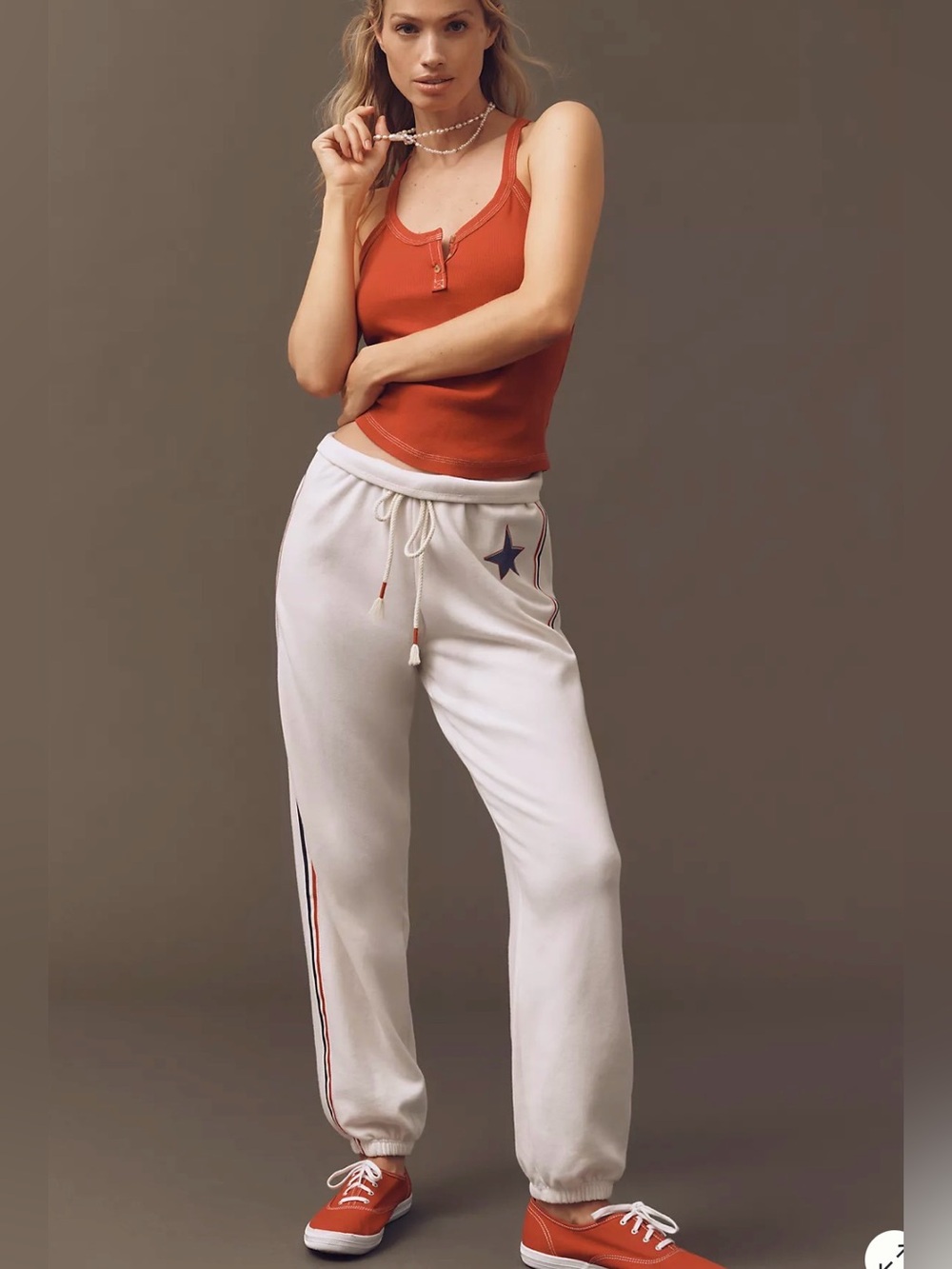 NWT Sundry by Anthropologie Terry Side-Stripe Track Joggers in Oyster Size L